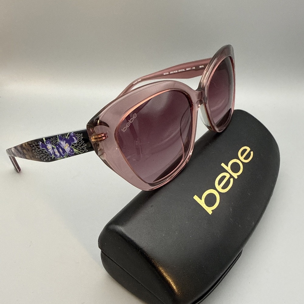 Bebe NWT Sunglasses BB7203 Rose Crystal Floral Cat Eye & Bebe Case Garden Party